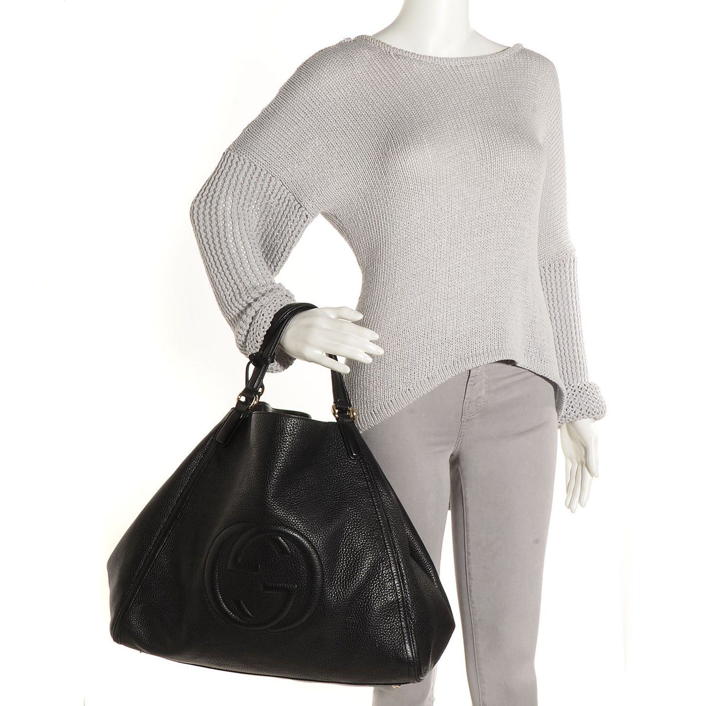 Pebbled Calfskin Large Soho Shoulder Bag Black