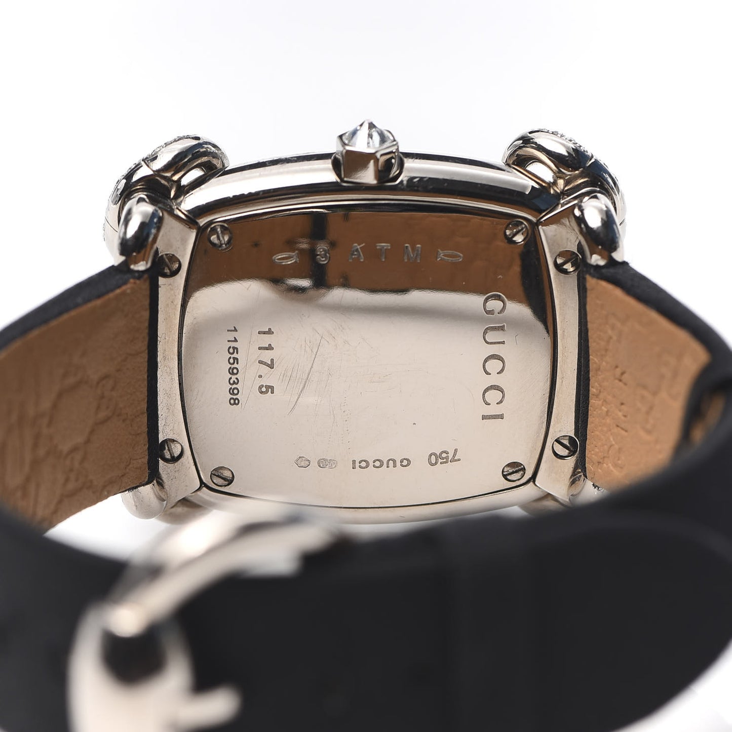 18K White Gold Satin Diamond 28mm Horsebit Quartz Watch Black