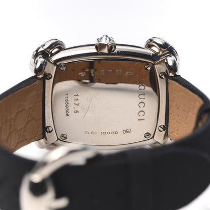Gucci 18K White Gold Satin Diamond 28mm Horsebit Quartz Watch Black 5 of 5