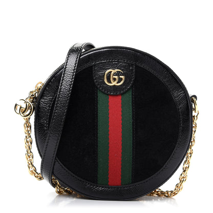 Gucci Suede Patent Web Mini Ophidia Round Shoulder Bag Black 1 of 9