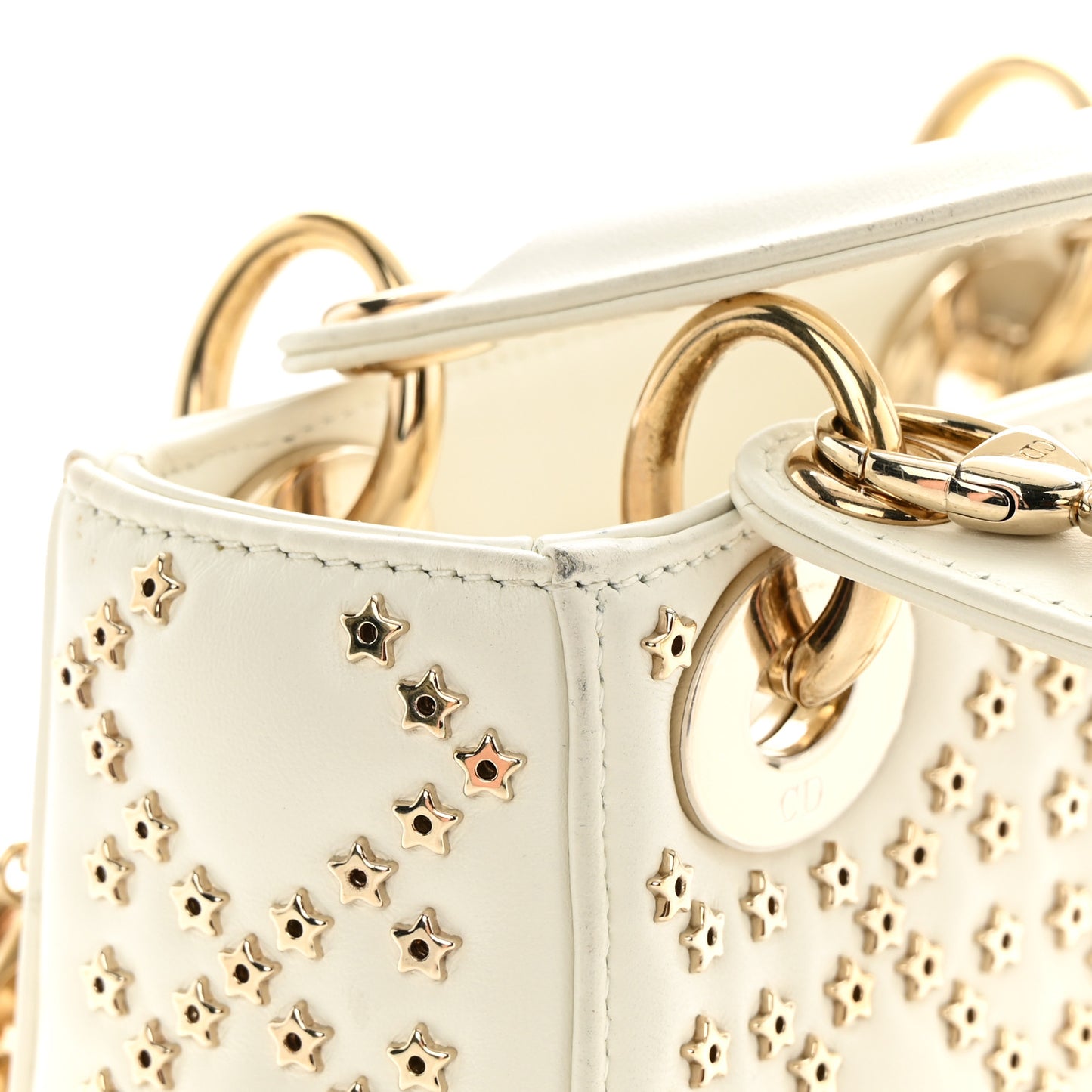 Lambskin Cannage Lucky Star Studded Mini Lady Dior White