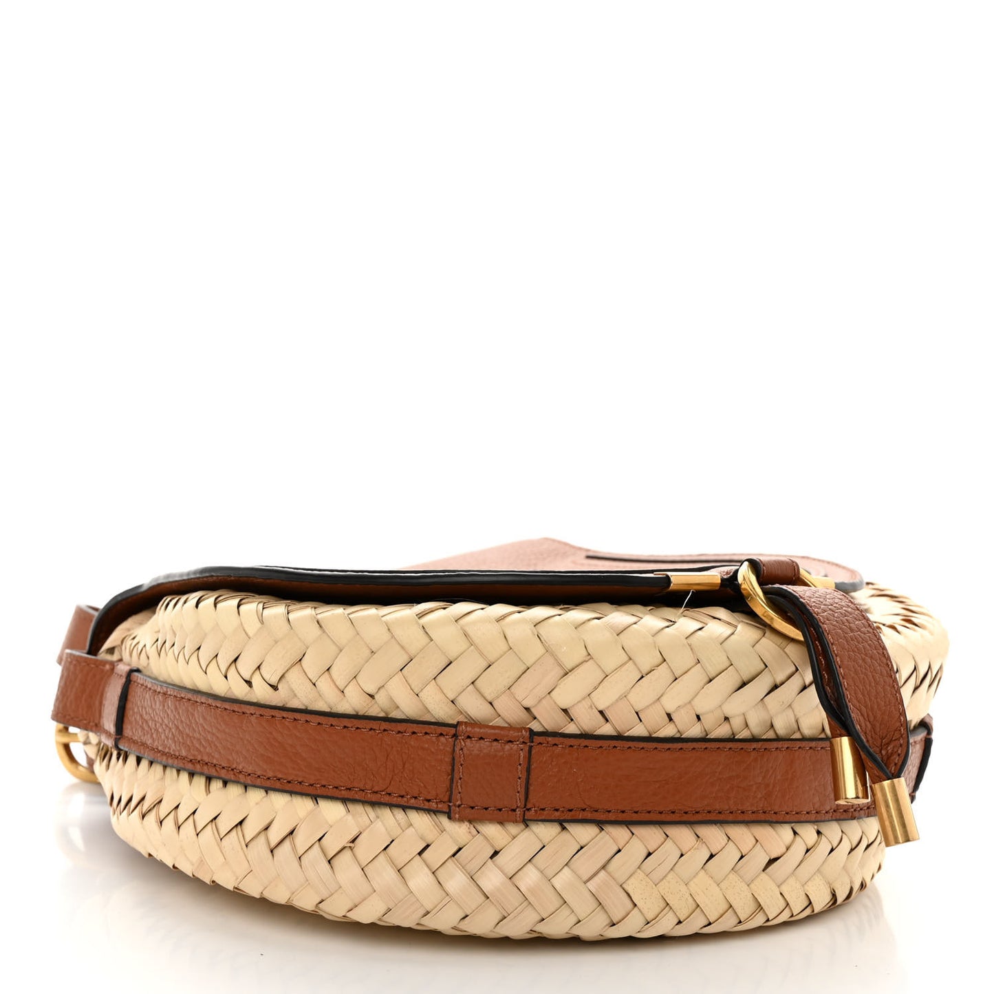Raffia Small Grain Calfskin Small Marcie Basket Crossbody Tan