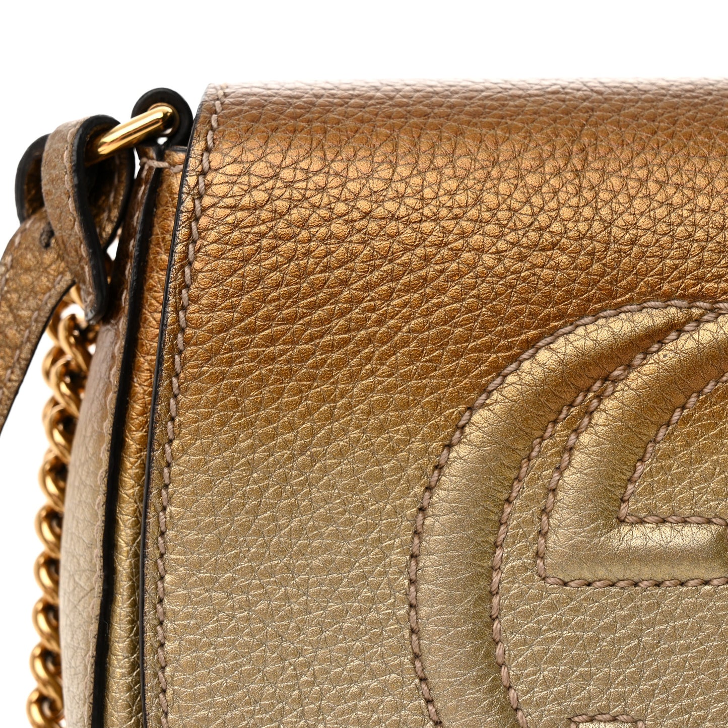 Metallic Pebbled Calfskin Small Soho Flap Crossbody Gold Ombre