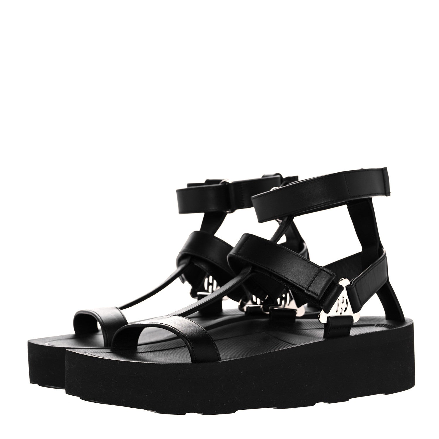 Hermes Calfskin Womens Enid Sandals 37 Black 3 of 8