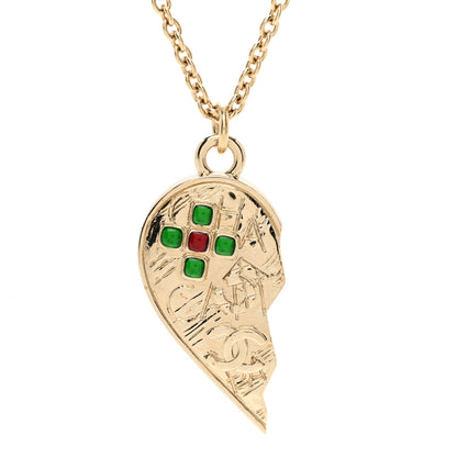 Chanel Crystal Gripoix Clover Heart CC Friendship Necklace Set Gold Multicolor 6 of 7