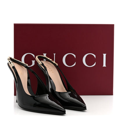 Gucci Vernice Crystal Nappa Charlotte Signoria Slingback Pumps 37 Black 13 of 13
