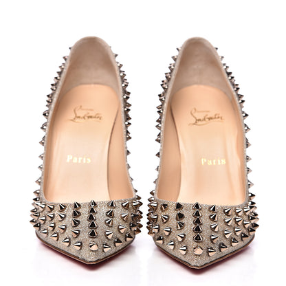 Christian Louboutin Glitter Mini Specchio Follies Spikes 100 Pumps 38 Ivory Colombe Metal 3 of 9
