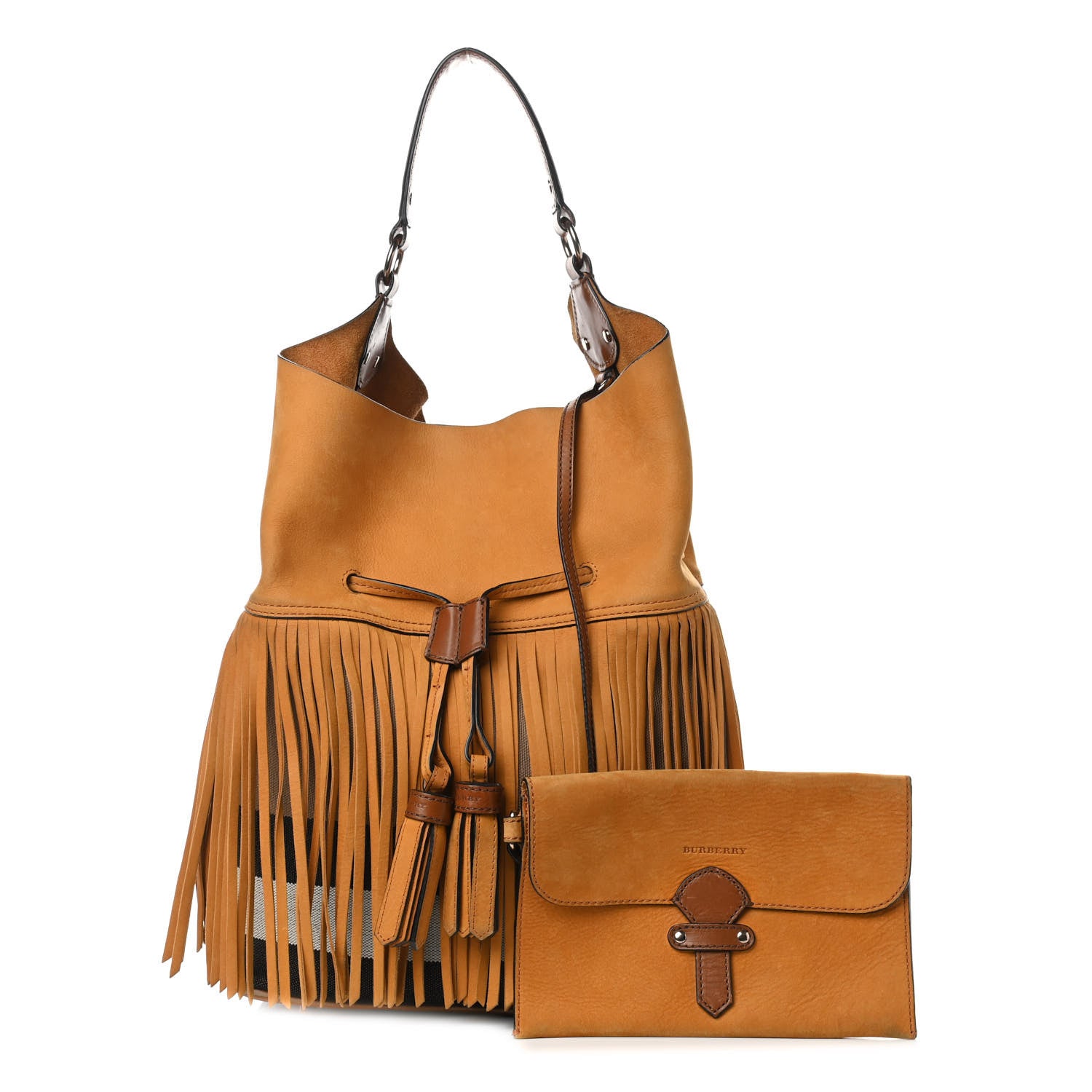 Burberry Suede Fringe Large Belgrove Bucket Bag Tan 1 of 14