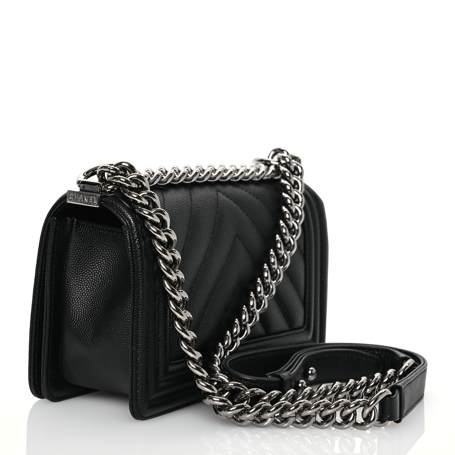 Chanel Caviar Chevron Quilted Small Boy Flap Black 3 of 13