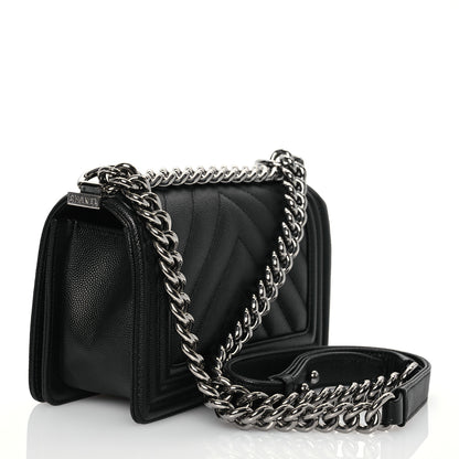 Chanel Caviar Chevron Quilted Small Boy Flap Black 3 of 13