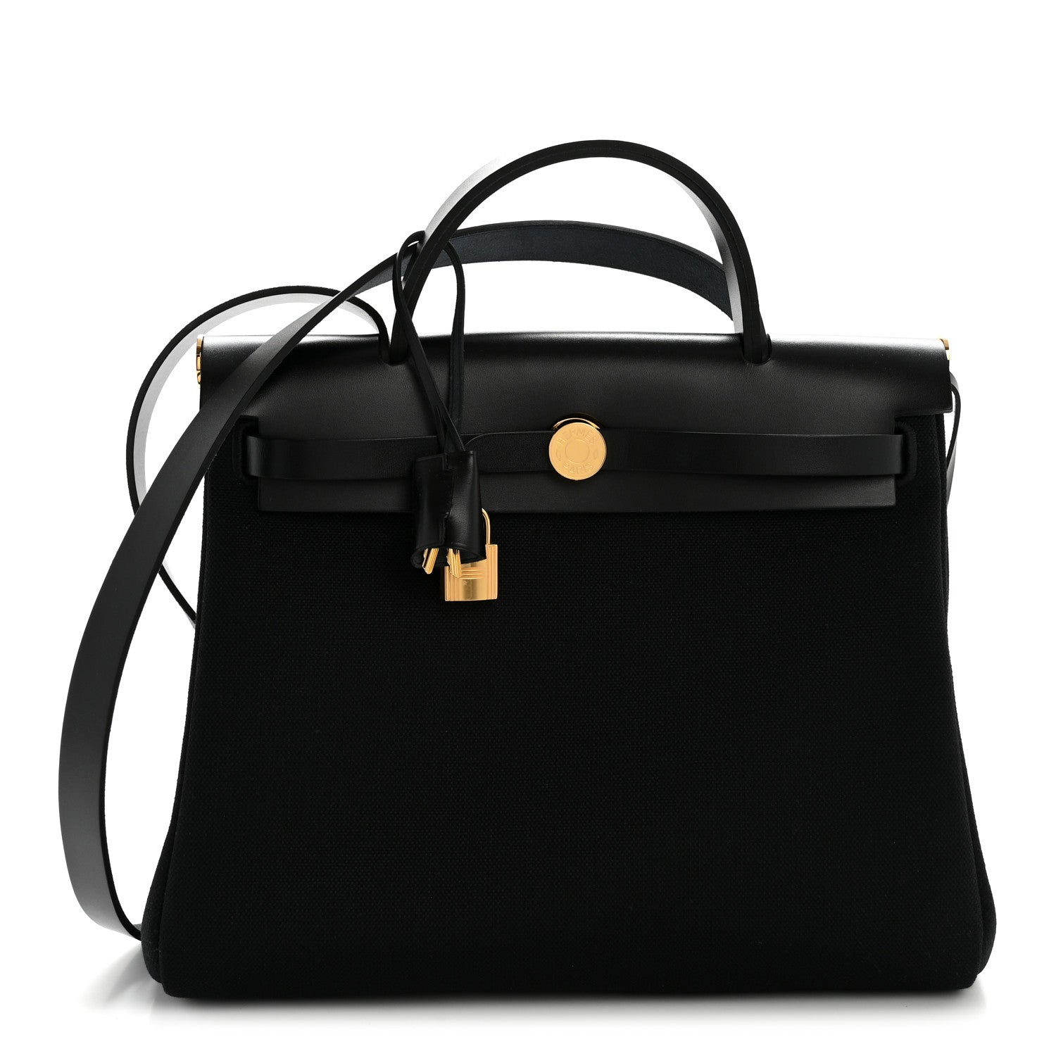 Hermes Military Toile Vache Hunter Herbag Zip Retourne 31 PM Black 1 of 11
