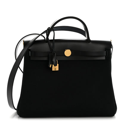 Hermes Military Toile Vache Hunter Herbag Zip Retourne 31 PM Black 1 of 11
