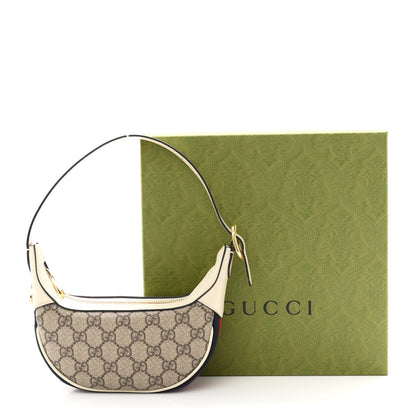 Gucci GG Supreme Monogram Textured Dollar Calfskin Web Mini Ophidia Half Moon Hobo Beige Ebony Mystic White 11 of 11
