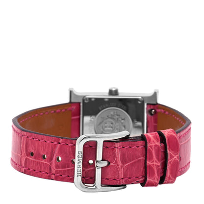 Hermes Stainless Steel Alligator Diamond Mother of Pearl 21mm Heure H Hour Quartz Watch Framboise 3 of 5