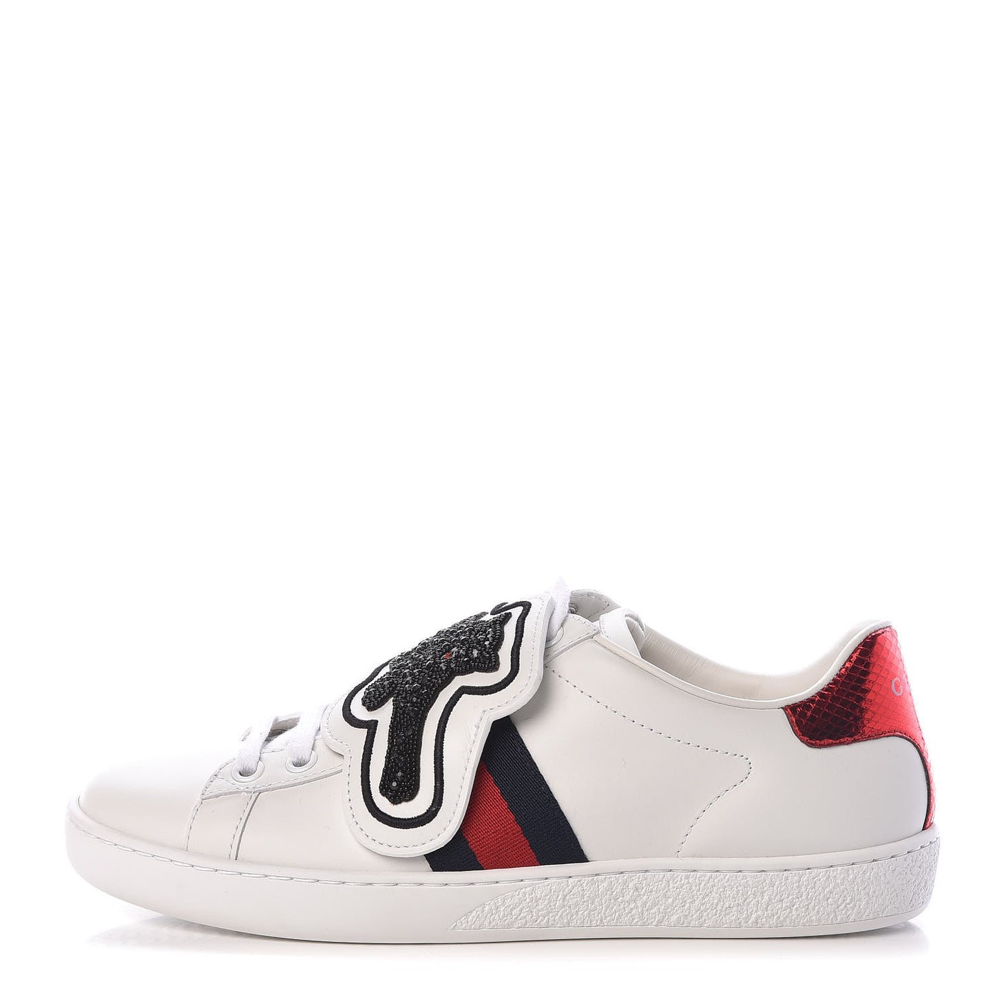 Calfskin Ayers Web Panther Embroidered Womens Ace Sneakers 36 White