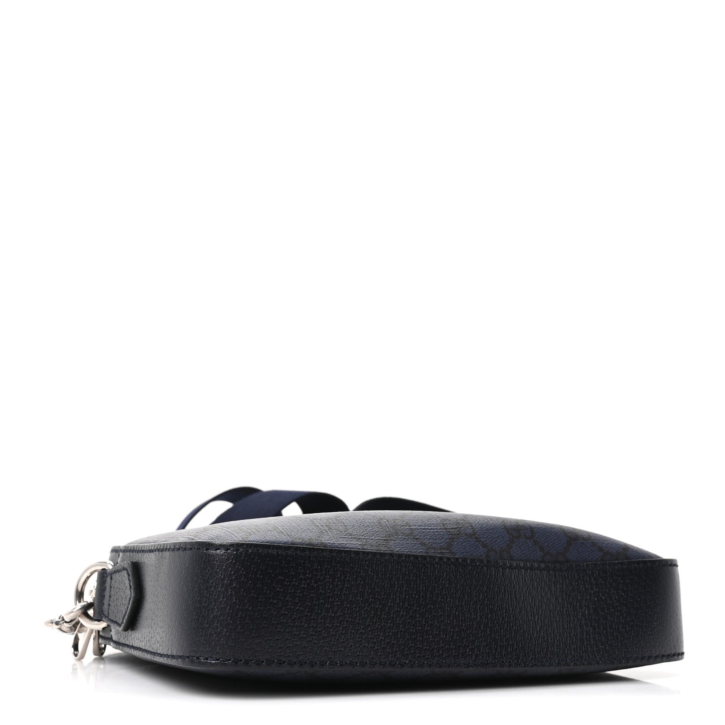 GG Supreme Monogram Textured Dollar Calfskin Web Ophidia Wristlet Shoulder Bag Black Blue