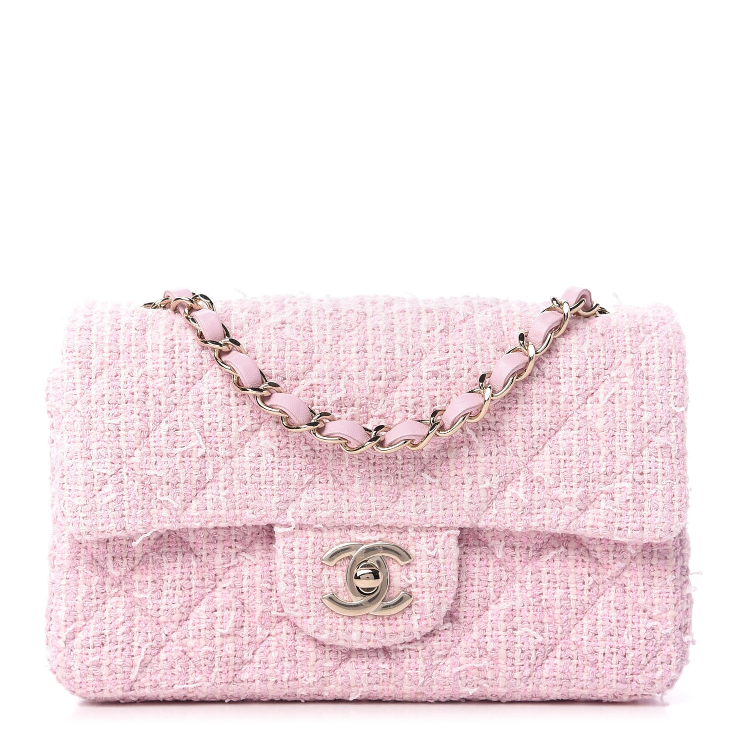 Tweed Quilted Mini Rectangular Flap Pink