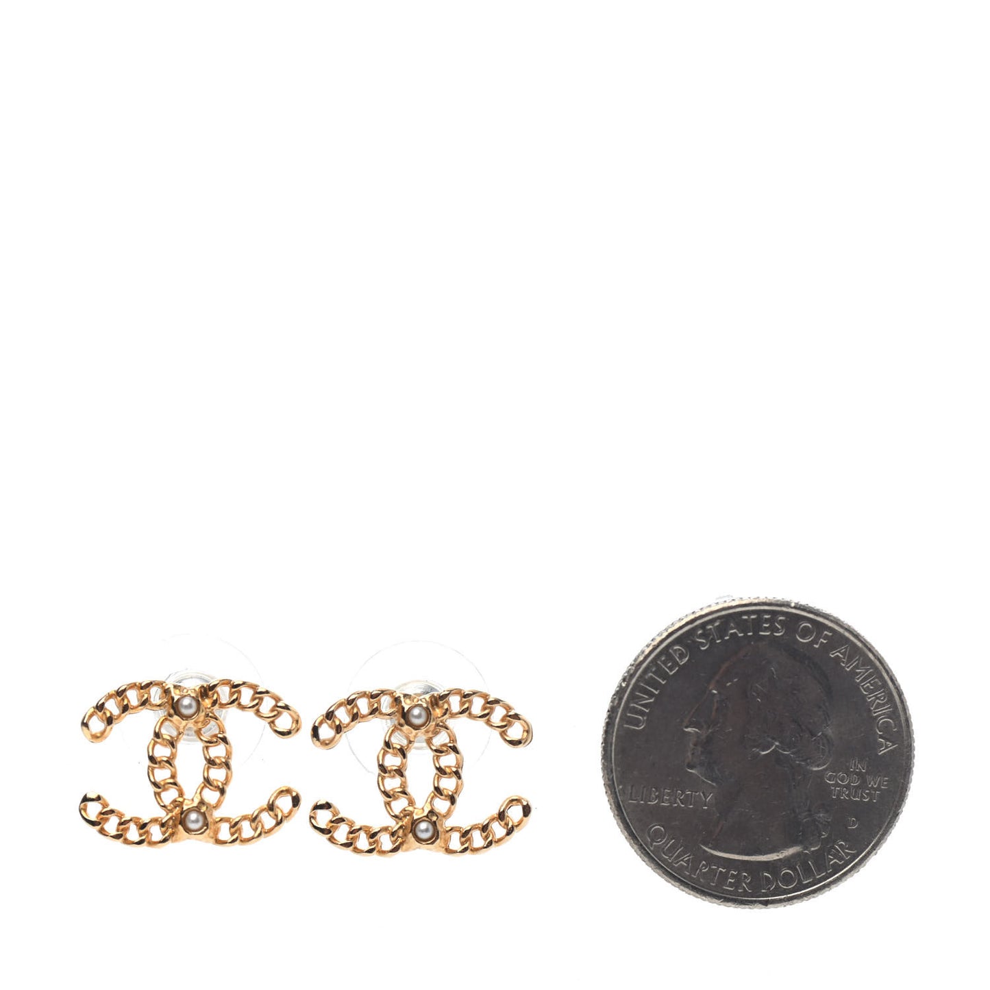 Chain Pearl CC Earrings Gold
