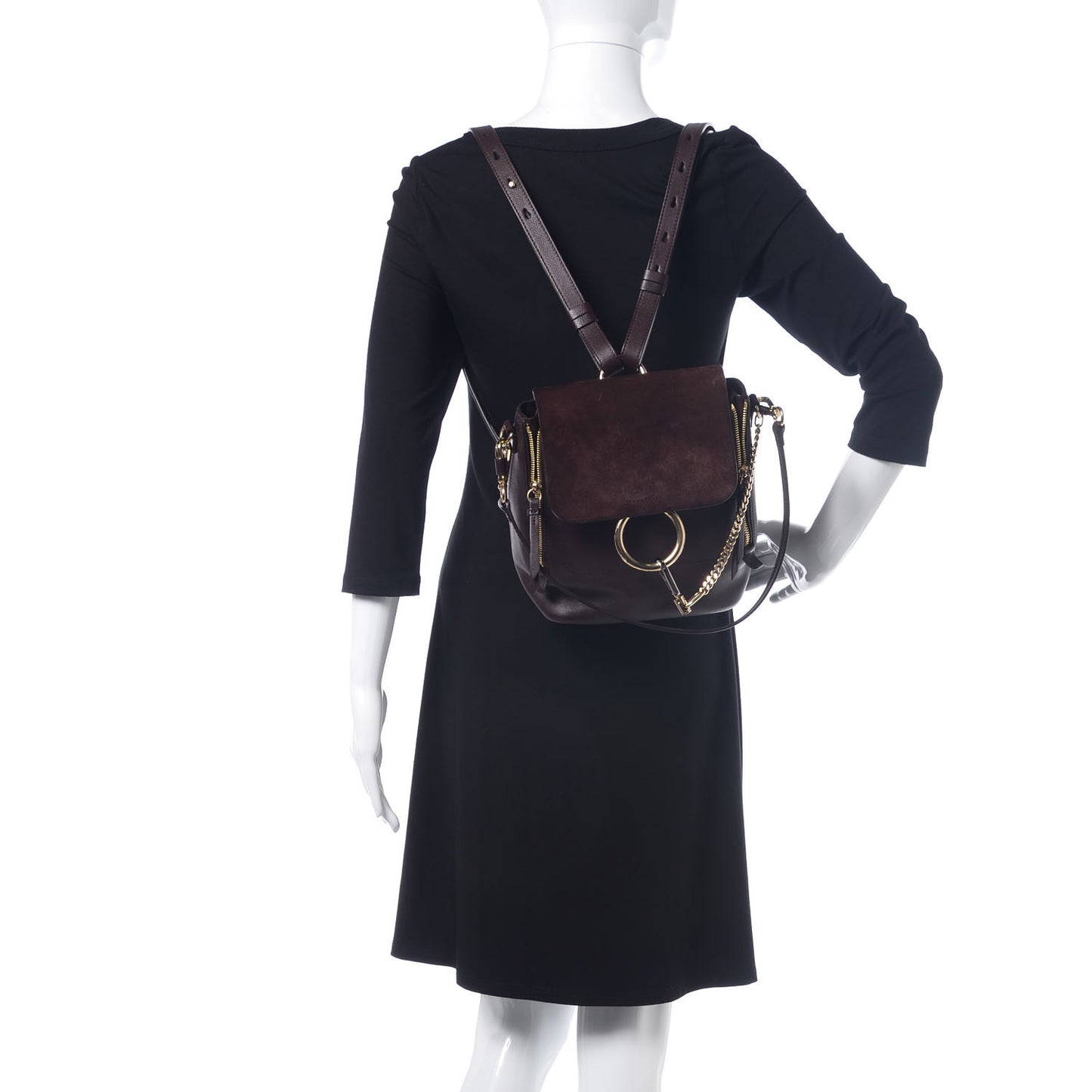 Suede Calfskin Small Faye Backpack Carbon Brown