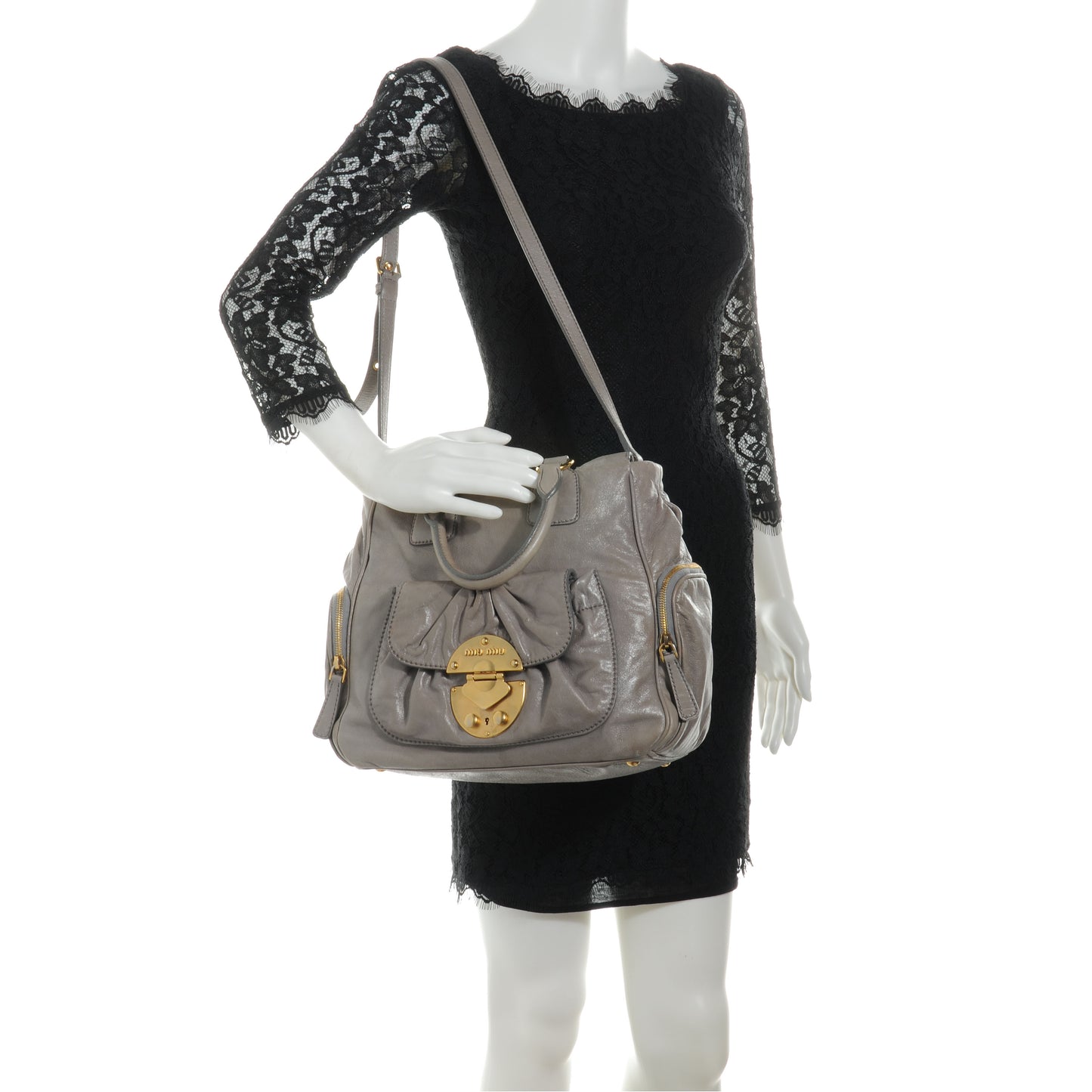 Vitello Lux Leather Large Bag Gray