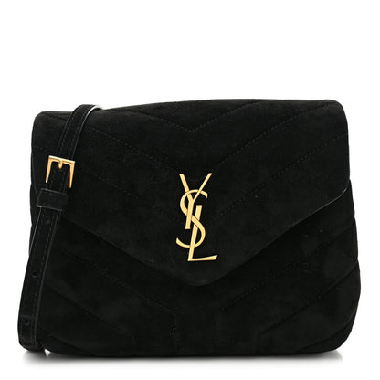 Saint Laurent Suede Y Quilted Monogram Toy Loulou Crossbody Bag Black 1 of 12
