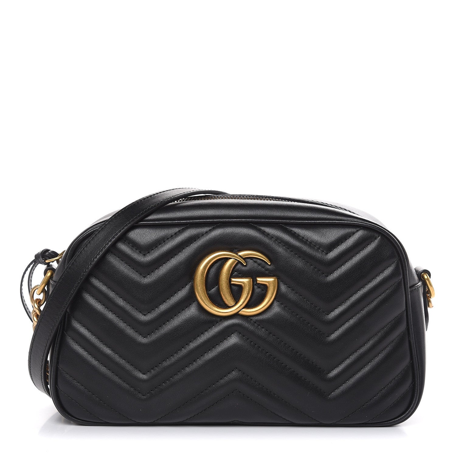Gucci Calfskin Matelasse Small GG Marmont Chain Shoulder Bag Black 1 of 9
