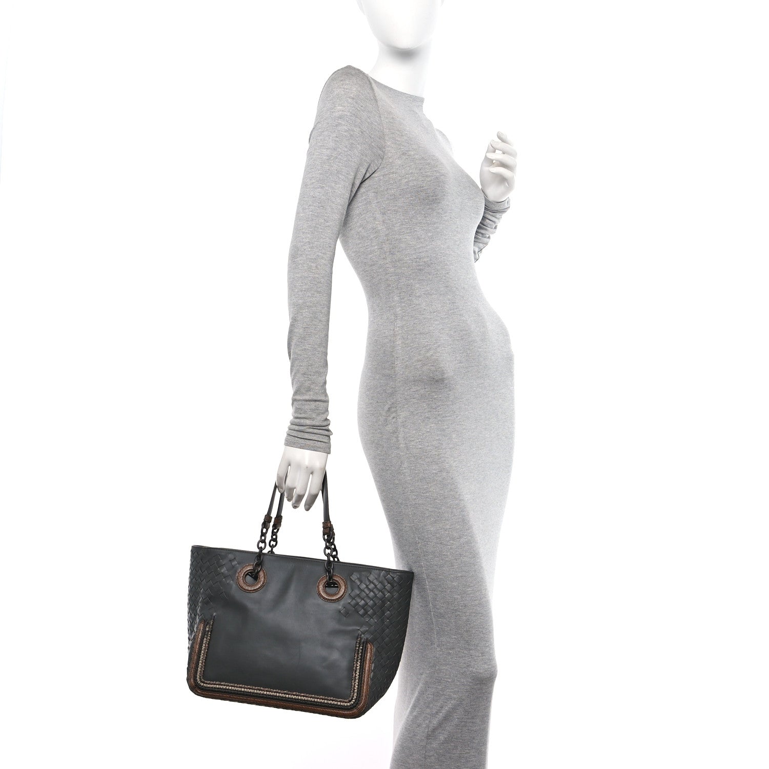 Bottega Veneta Nappa Intrecciato Snakeskin Tote Gray 2 of 13