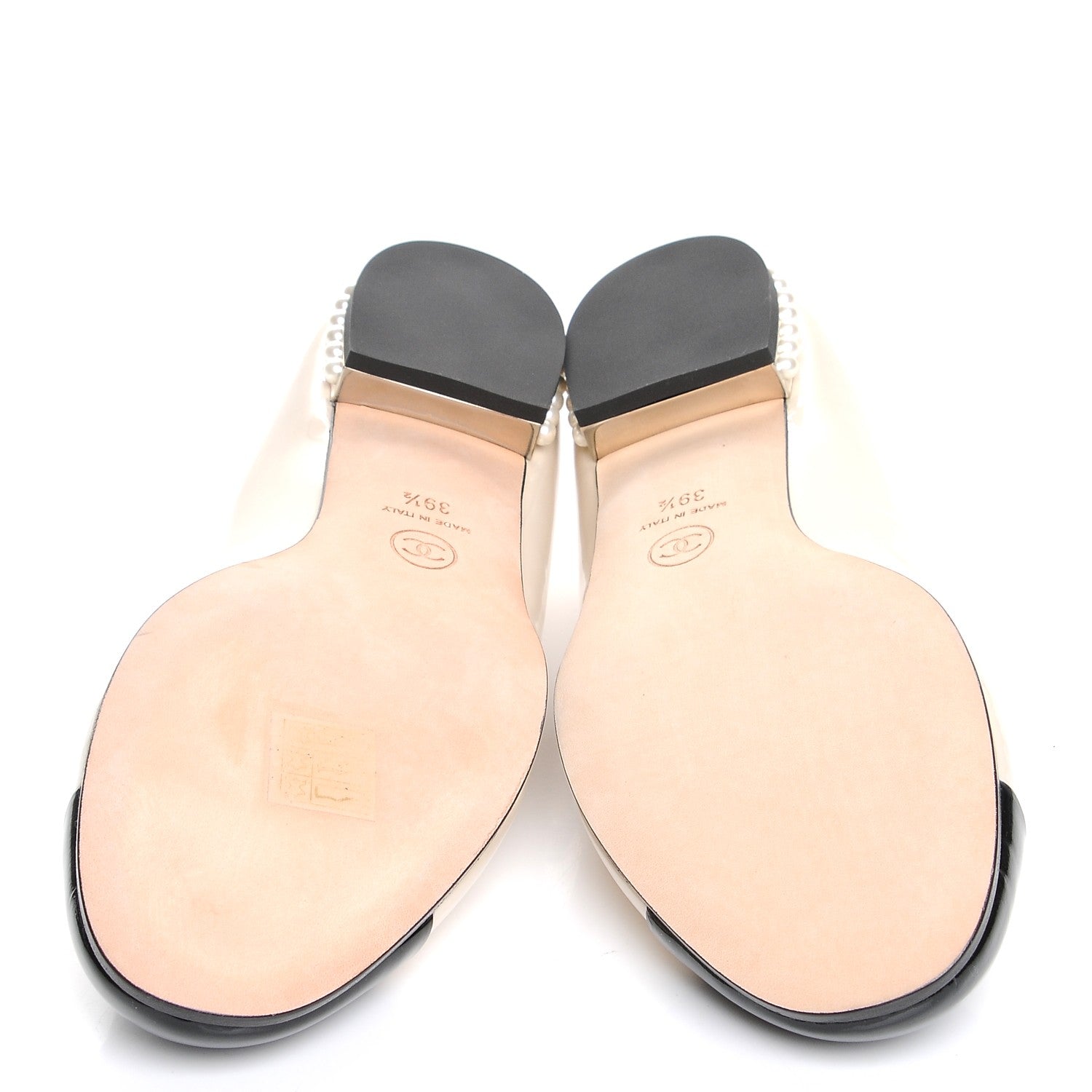 Chanel Patent Calfskin Pearl Cap Toe Flats 39.5 Light Beige Black 5 of 20