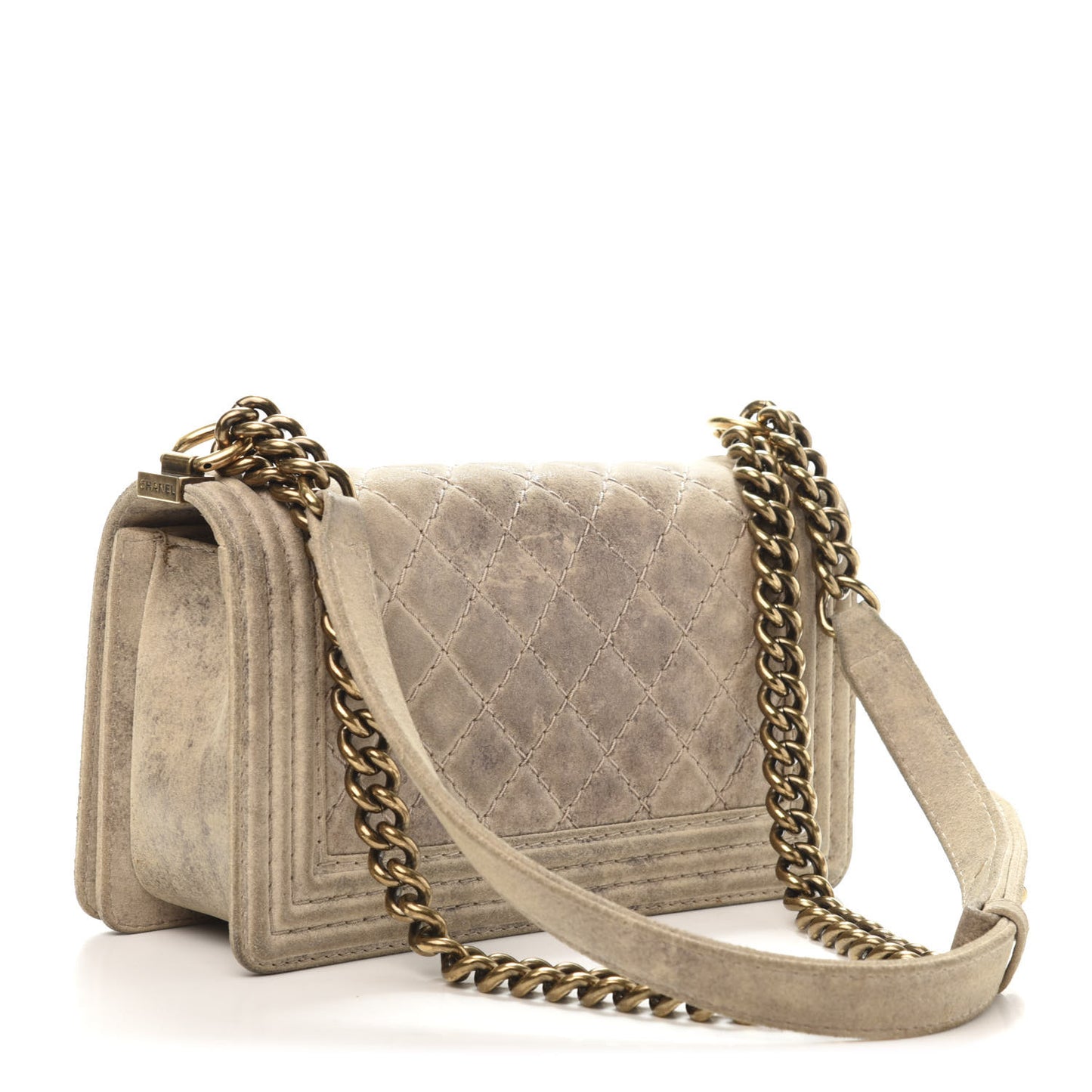 Iridescent Calfskin Quilted Medium Boy Flap Beige
