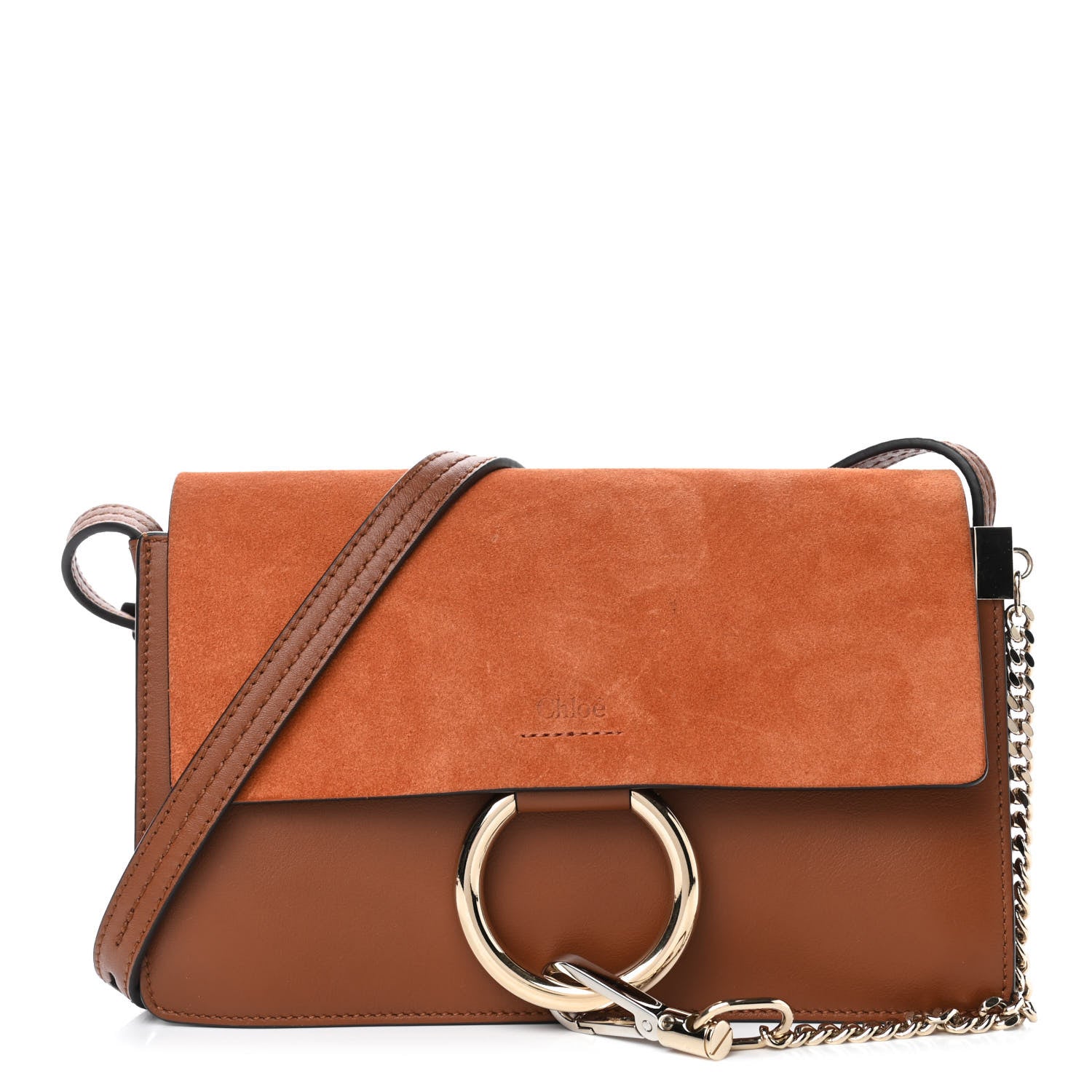 Chloe Suede Calfskin Small Faye Shoulder Bag Tobacco 1 of 5