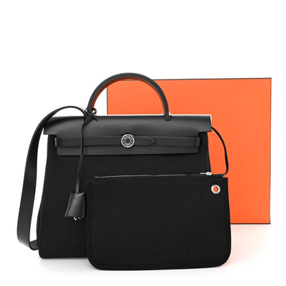 Hermes Military Toile Vache Hunter Laque Herbag Zip Retourne 31 PM Black 13 of 13