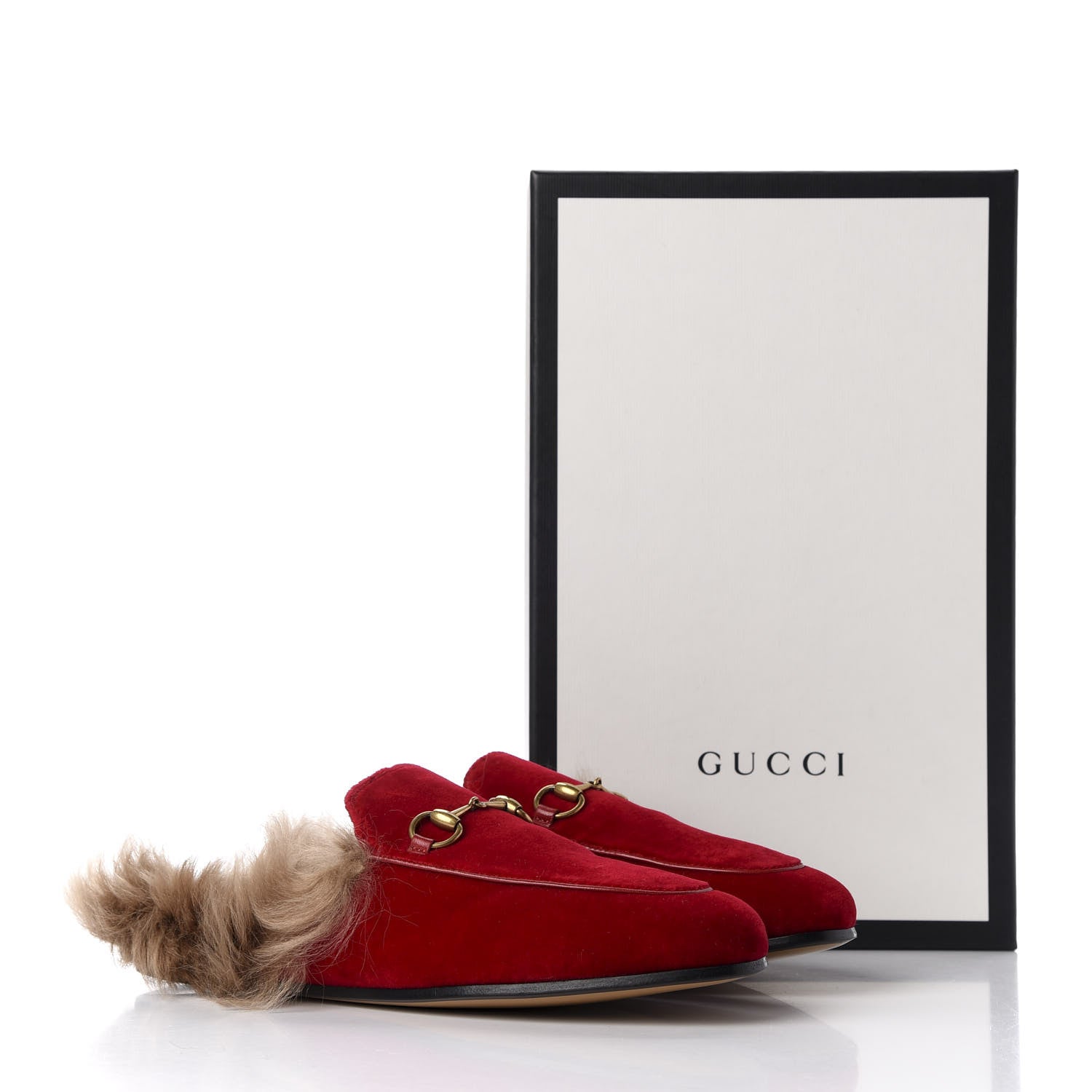 Gucci Velvet Fur Womens Princetown Slippers 38 Hibiscus Red 10 of 10