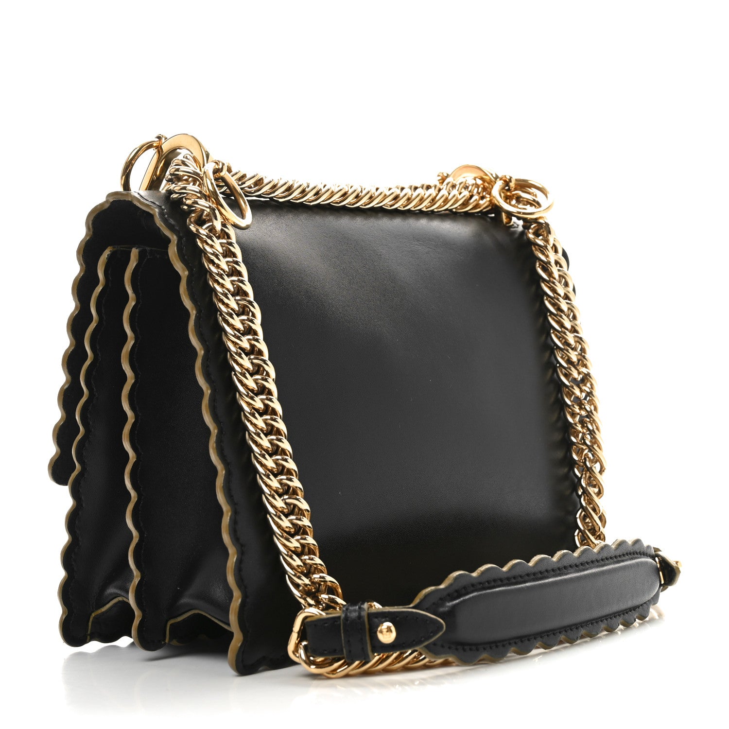 Fendi Vitello Liberty Scalloped Studded Small Kan I Shoulder Bag Black 3 of 10