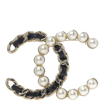 Chanel Lambskin Pearl CC Chain Brooch Black Gold 1 of 3