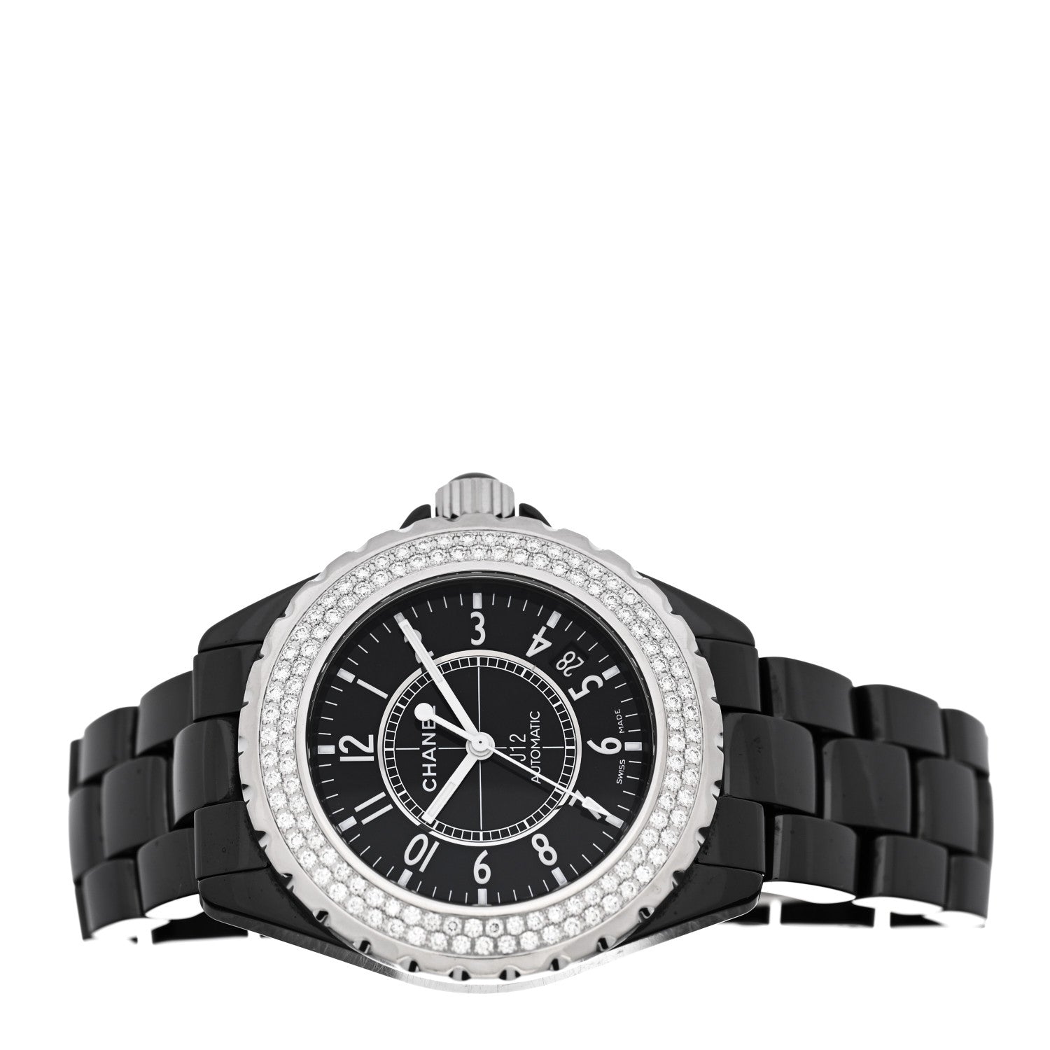 Chanel Stainless Steel Ceramic Diamond Pave Bezel 38mm J12 Automatic Watch Black 2 of 5
