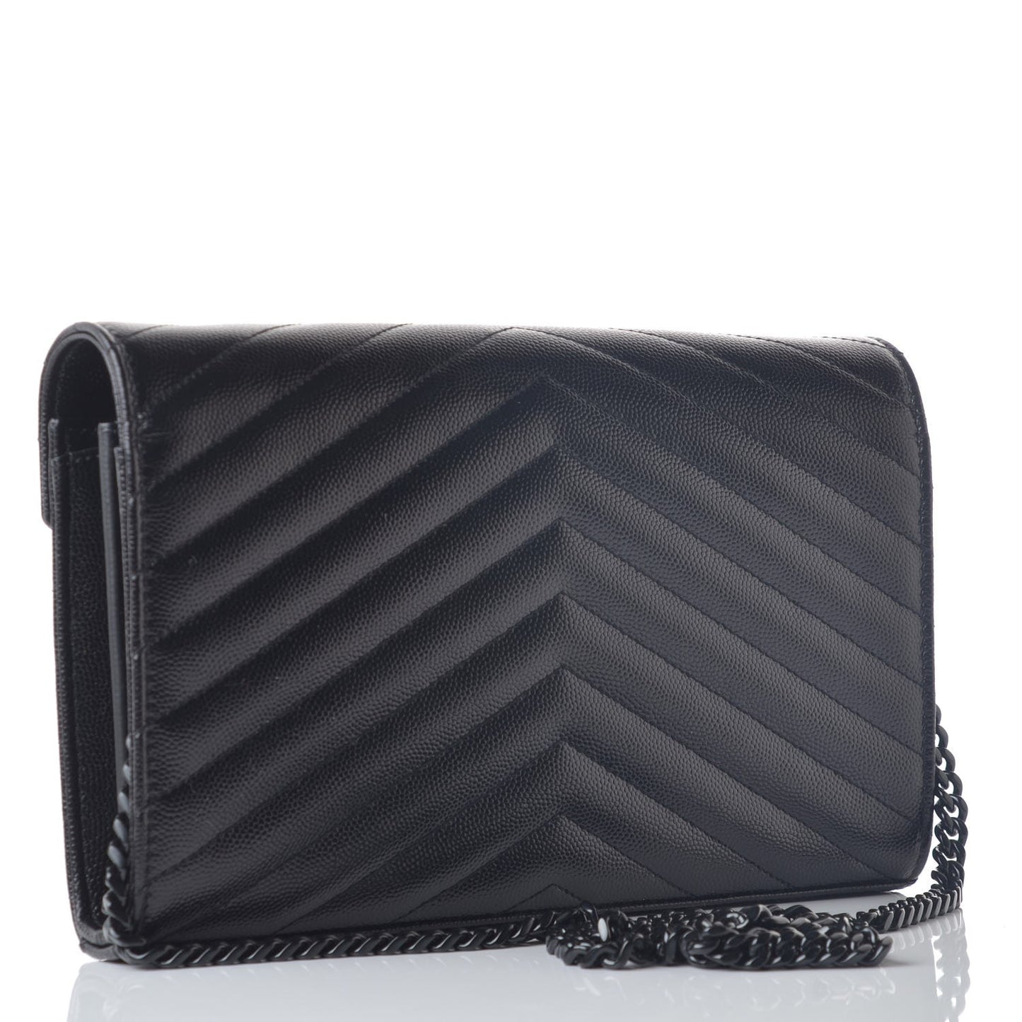 Grain De Poudre Matelasse Chevron Monogram Chain Wallet Black