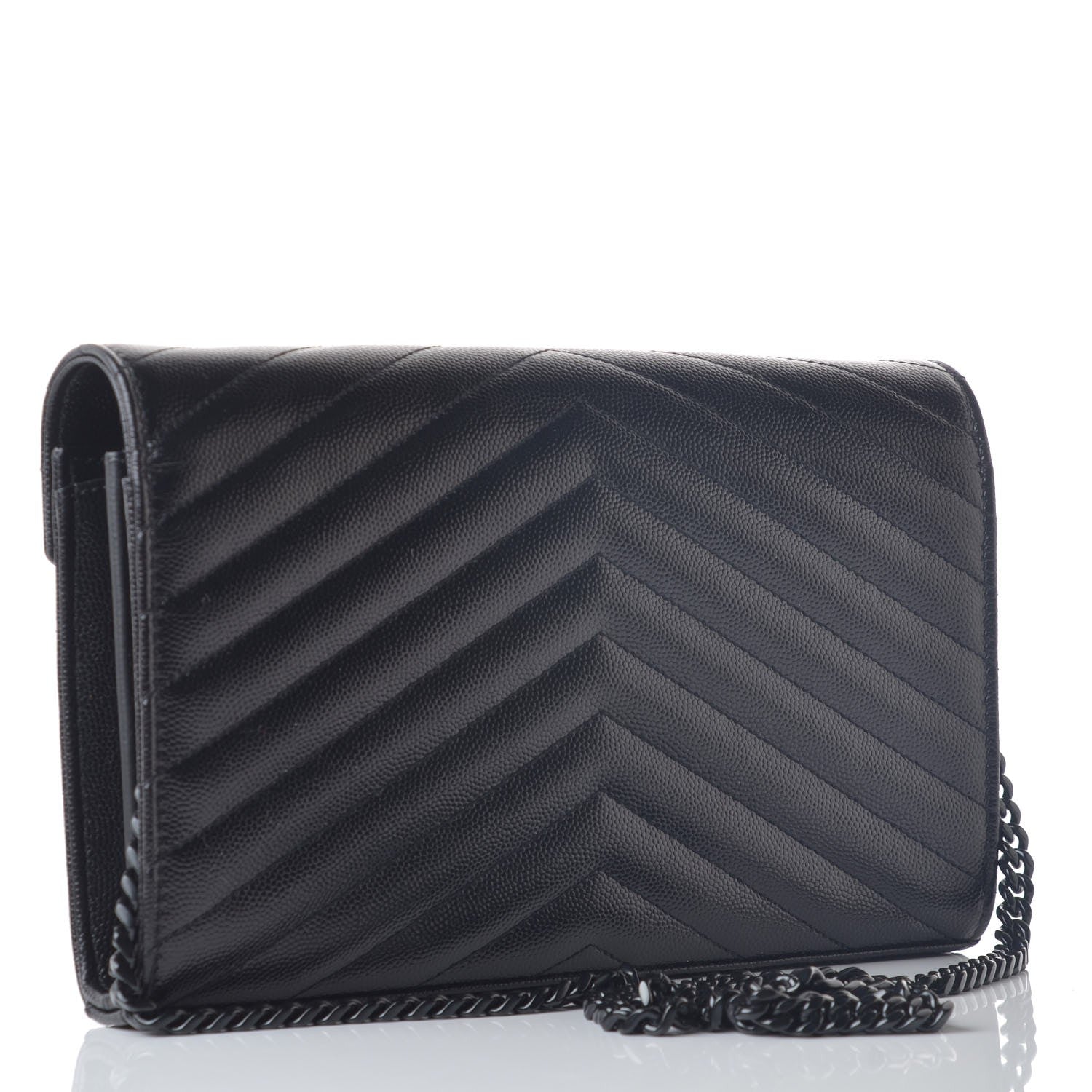 Saint Laurent Grain De Poudre Matelasse Chevron Monogram Chain Wallet Black 3 of 7