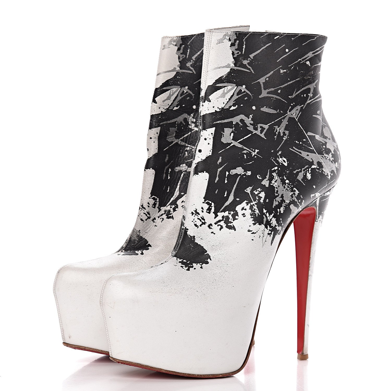 Christian Louboutin Calfskin Daf Booty Tag 160 Ankle Boots 41 White Black 3 of 11