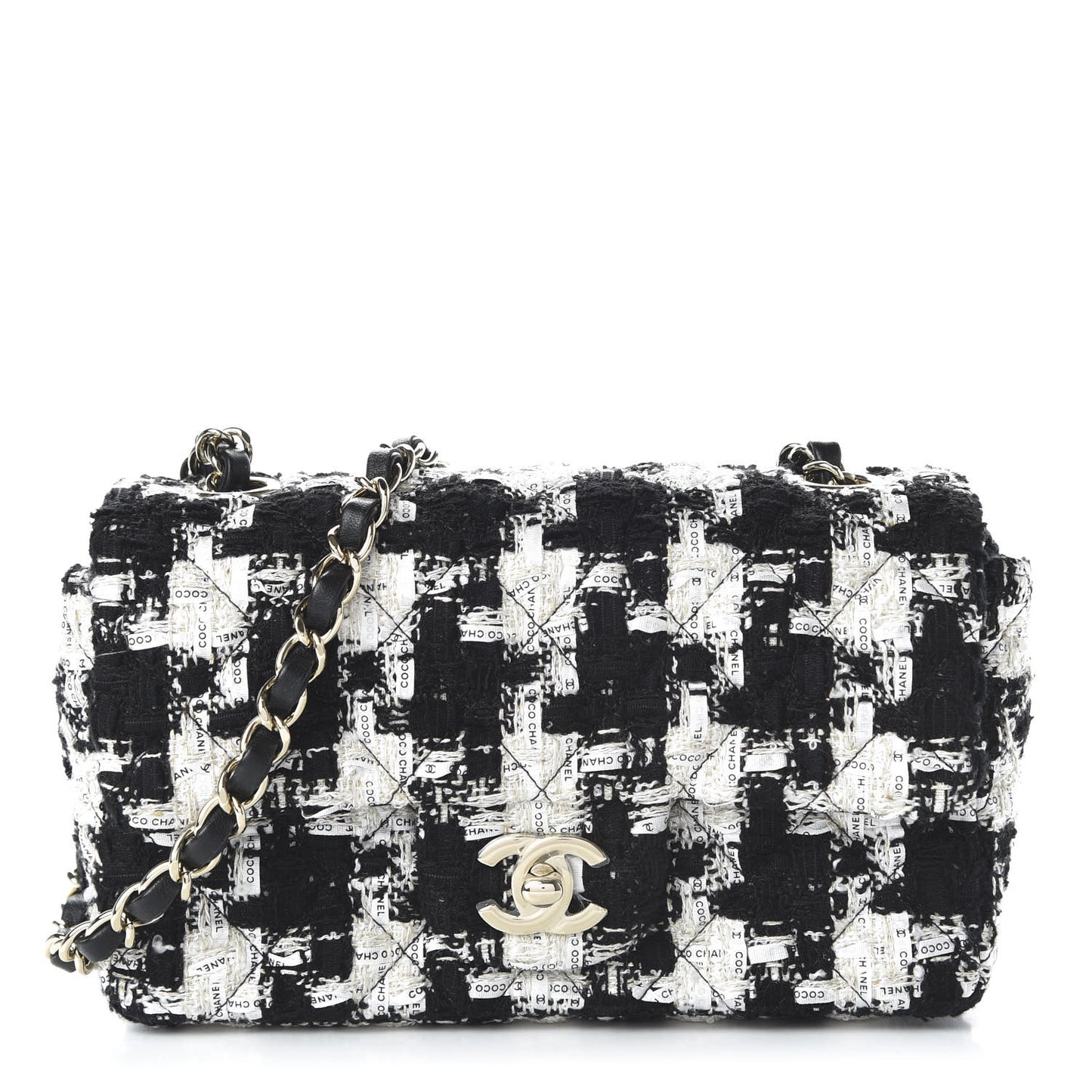 Tweed Quilted Mini Rectangular Flap Black Ecru White