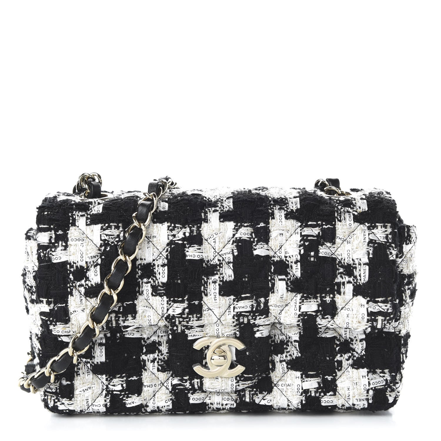 Chanel Tweed Quilted Mini Rectangular Flap Black Ecru White 1 of 11