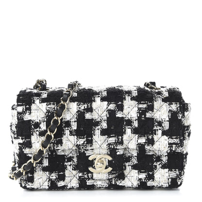 Chanel Tweed Quilted Mini Rectangular Flap Black Ecru White 1 of 11