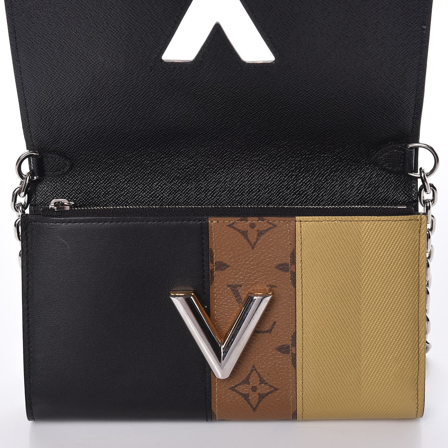 Calfskin Reverse Monogram Studded Night Lights Twist Chain Wallet