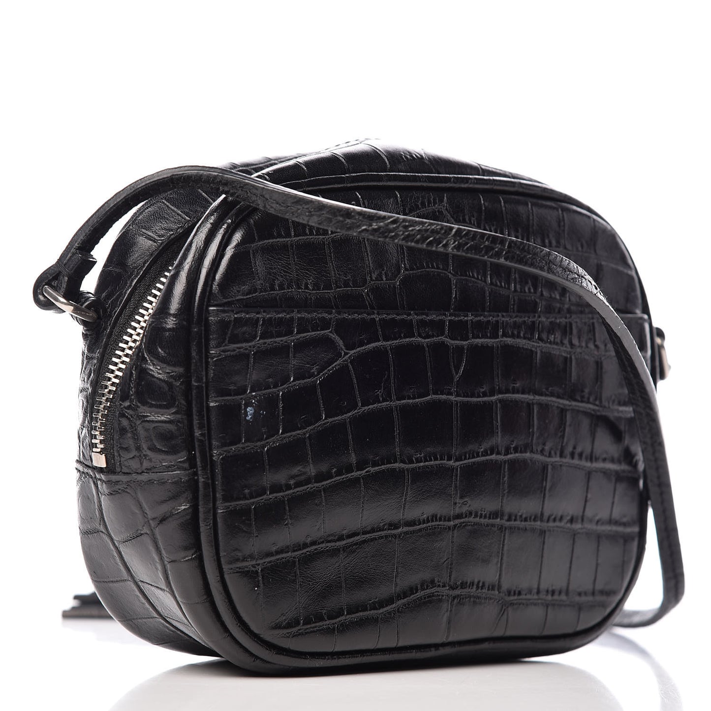 Calfskin Crocodile Embossed Monogram Blogger Bag Black