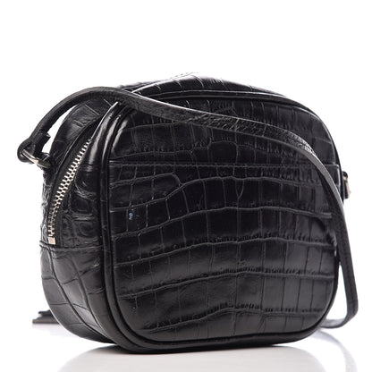 Saint Laurent Calfskin Crocodile Embossed Monogram Blogger Bag Black 3 of 10
