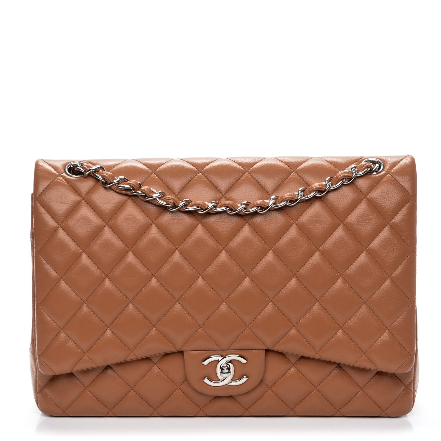 Caviar Quilted Maxi Double Flap Light Brown