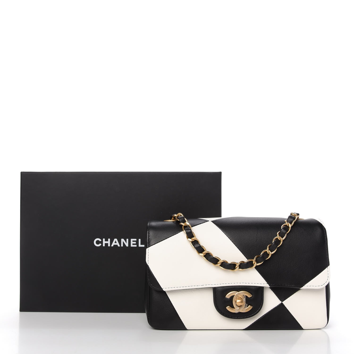 Chanel Lambskin Geometric Patchwork Mini Flap Black White 11 of 11