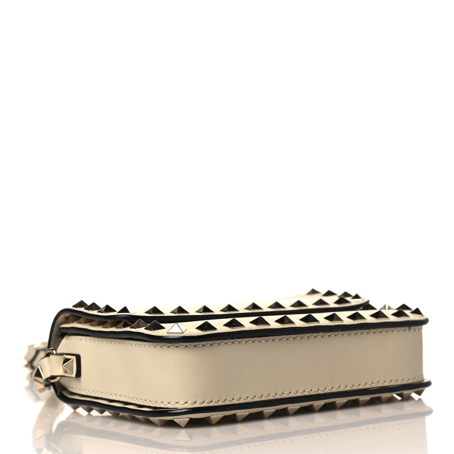 Vitello Rockstud Flap Crossbody Bag Light Ivory