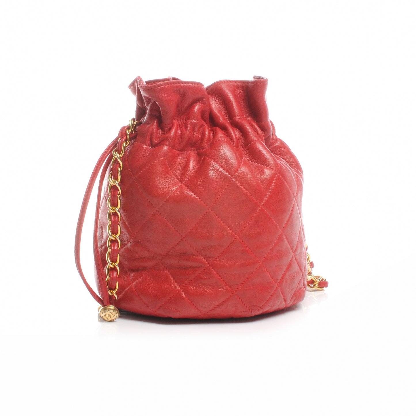 Lambskin Drawstring Pouch Bag Red