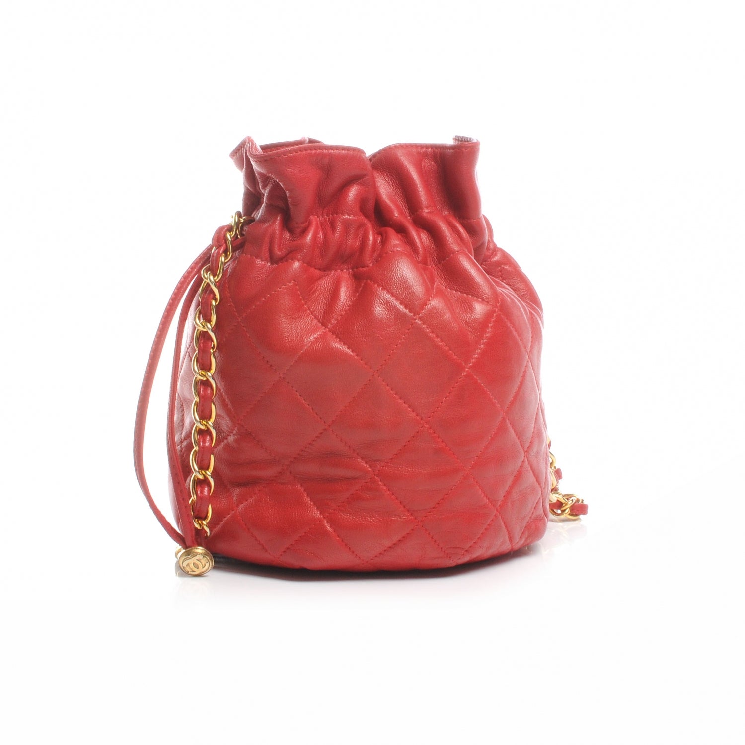 Chanel Lambskin Drawstring Pouch Bag Red 3 of 7