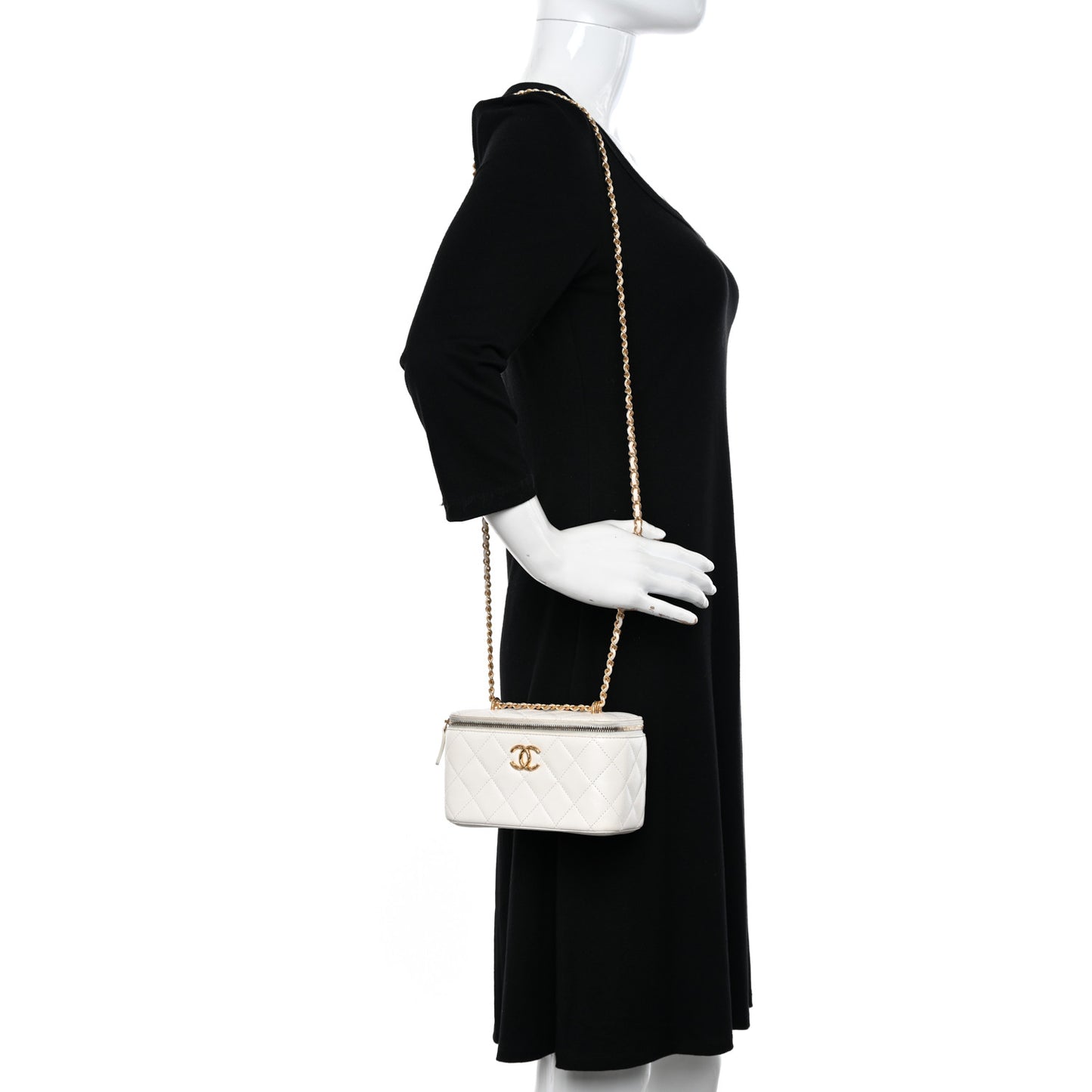 Lambskin Quilted Small CC Dynasty Vanity Case With Chain White